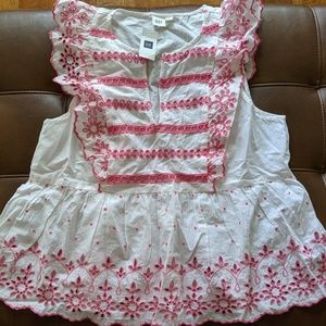 GAP Eyelet Embroidered Flutter Sleeve Top